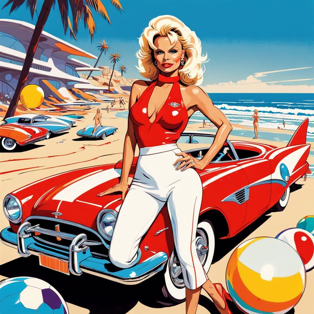 Retro-Futuristic Beauty poses with Vintage Hot Wheels