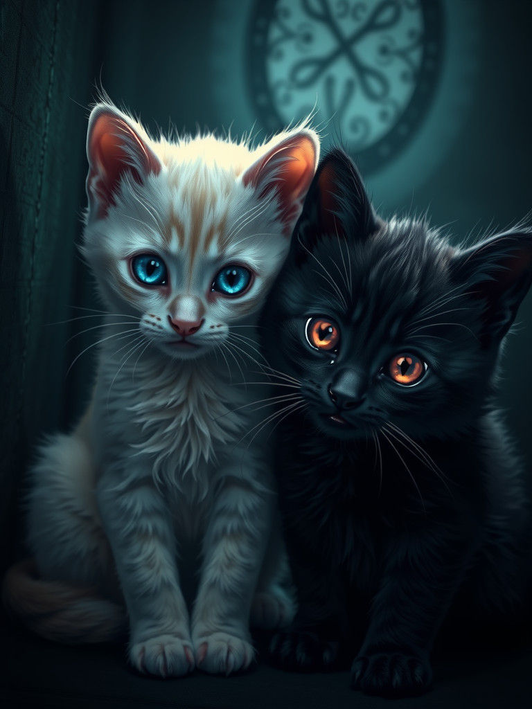 Mysterious Kittens in Shadows: Fantasy Concept Art