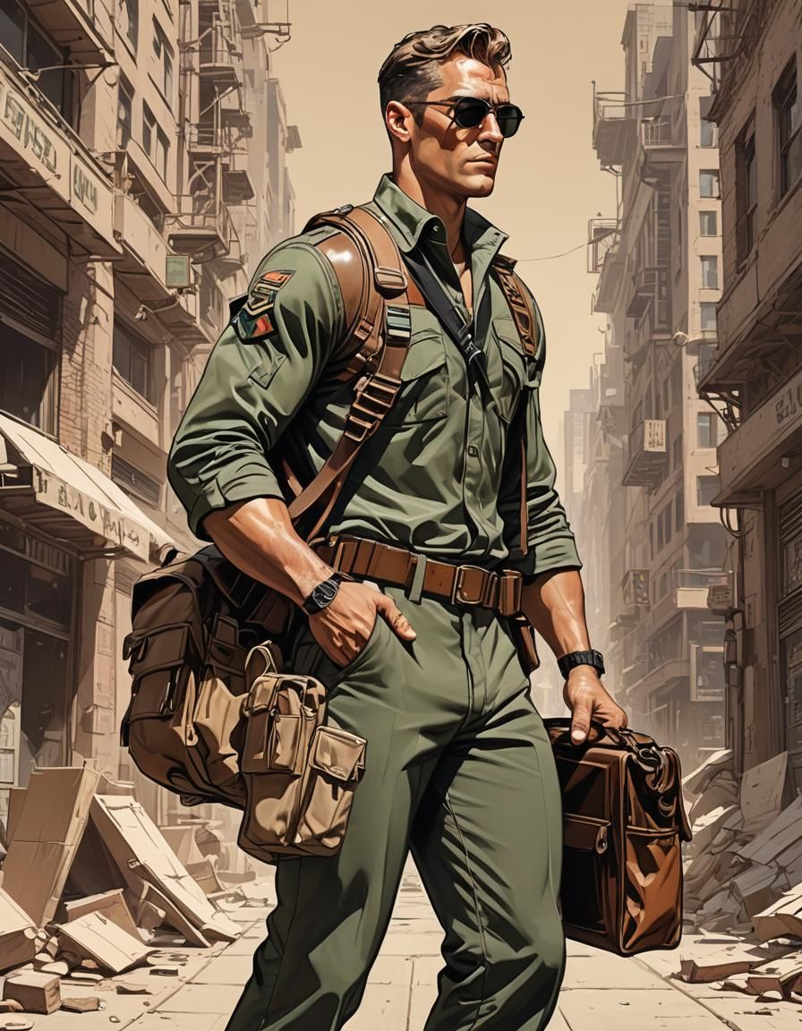 Handsome Commando with Ray-Bans in Comic Art Style