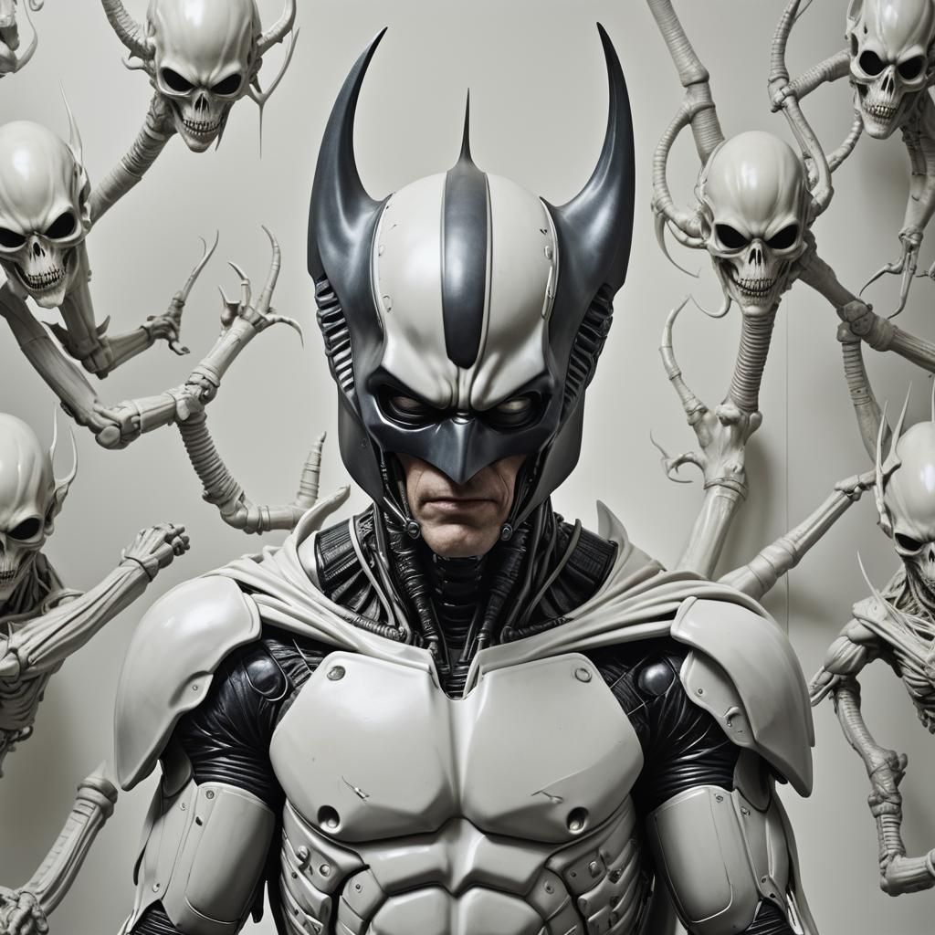 Surreal Batman Xenomorph Portrait in White Laboratory