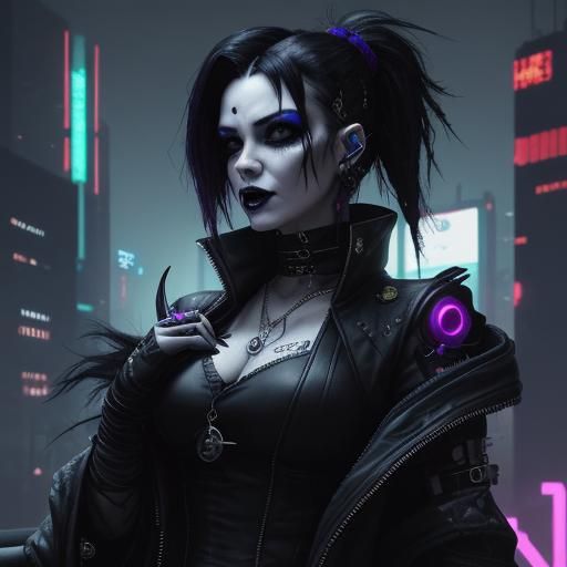 Cyberpunk Goth Witch Casting a Spell