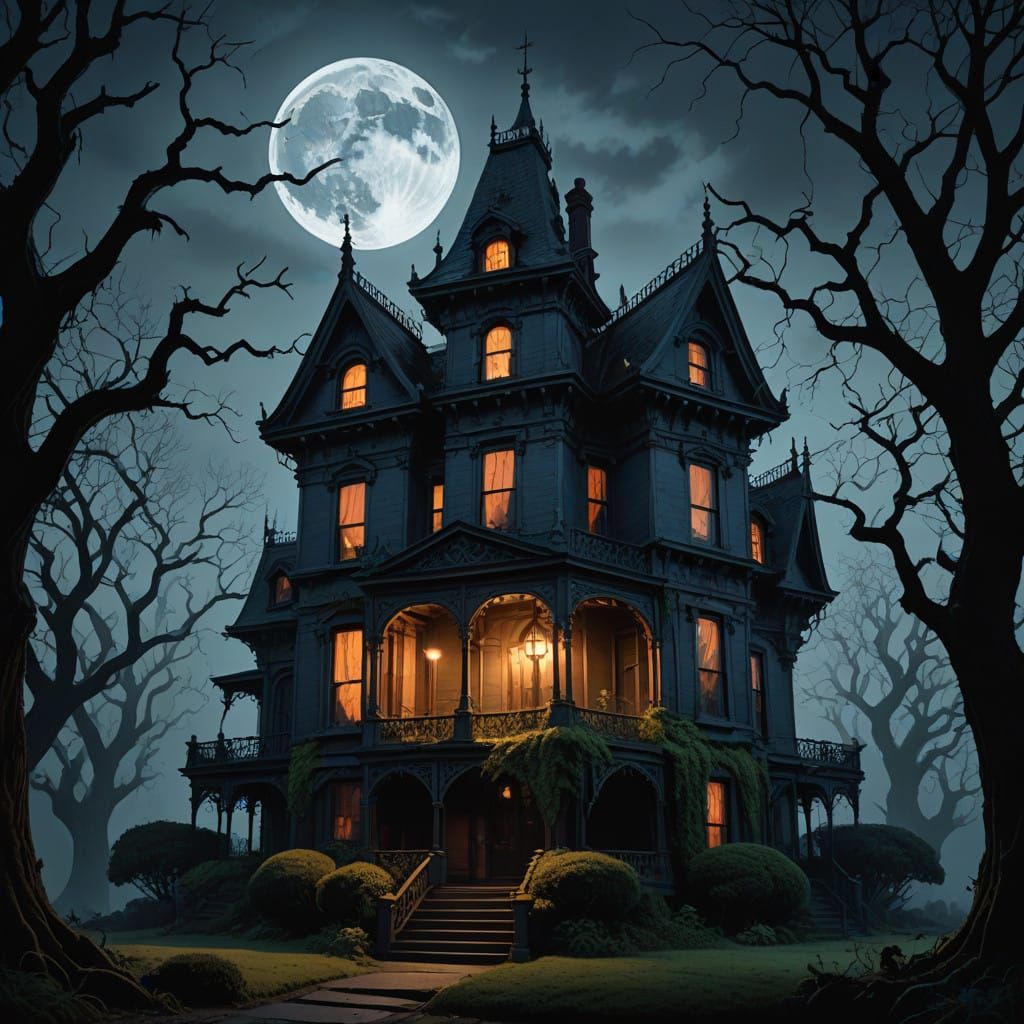 Eerie Victorian Mansion at Dusk