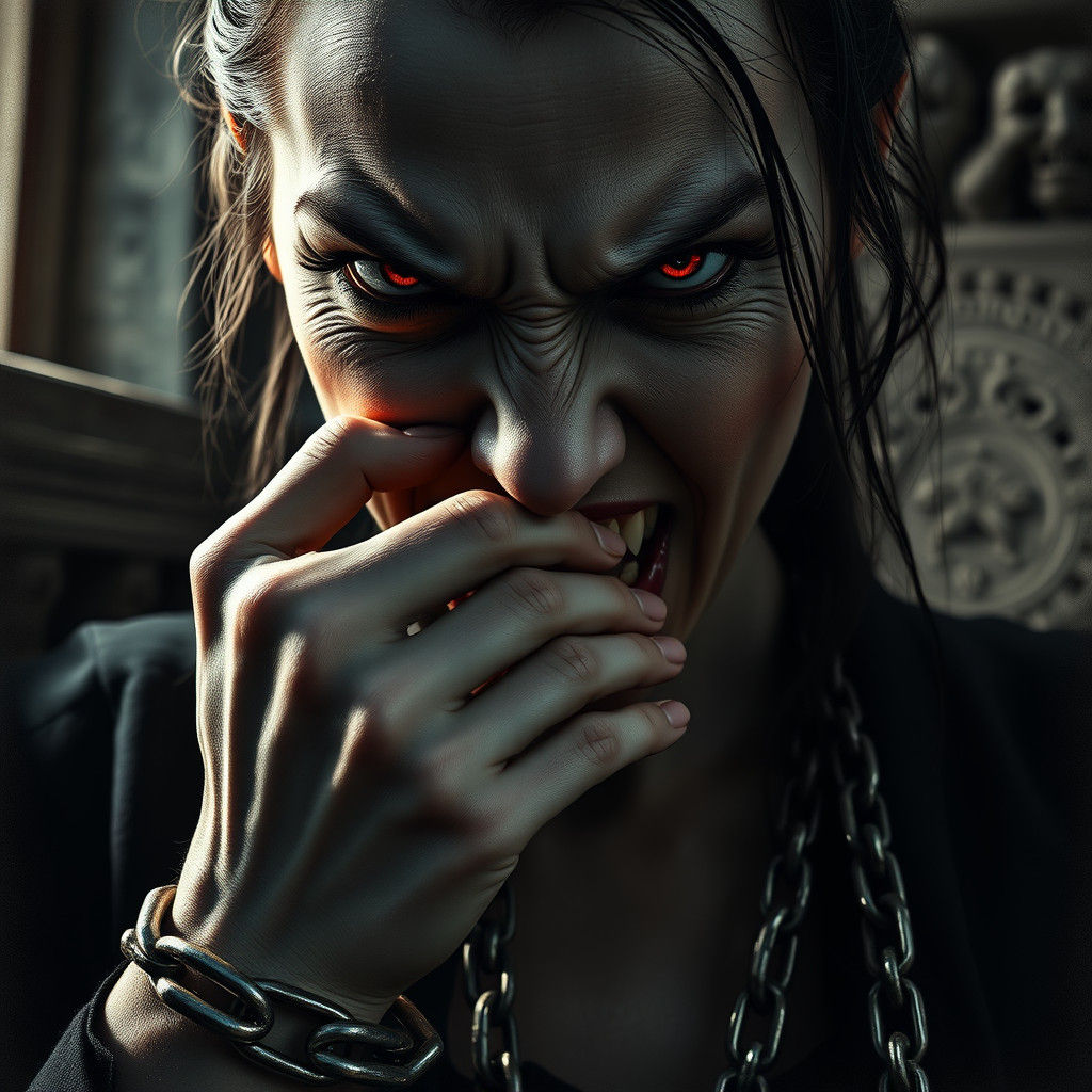 Angry Vampire Woman in Gothic Church
