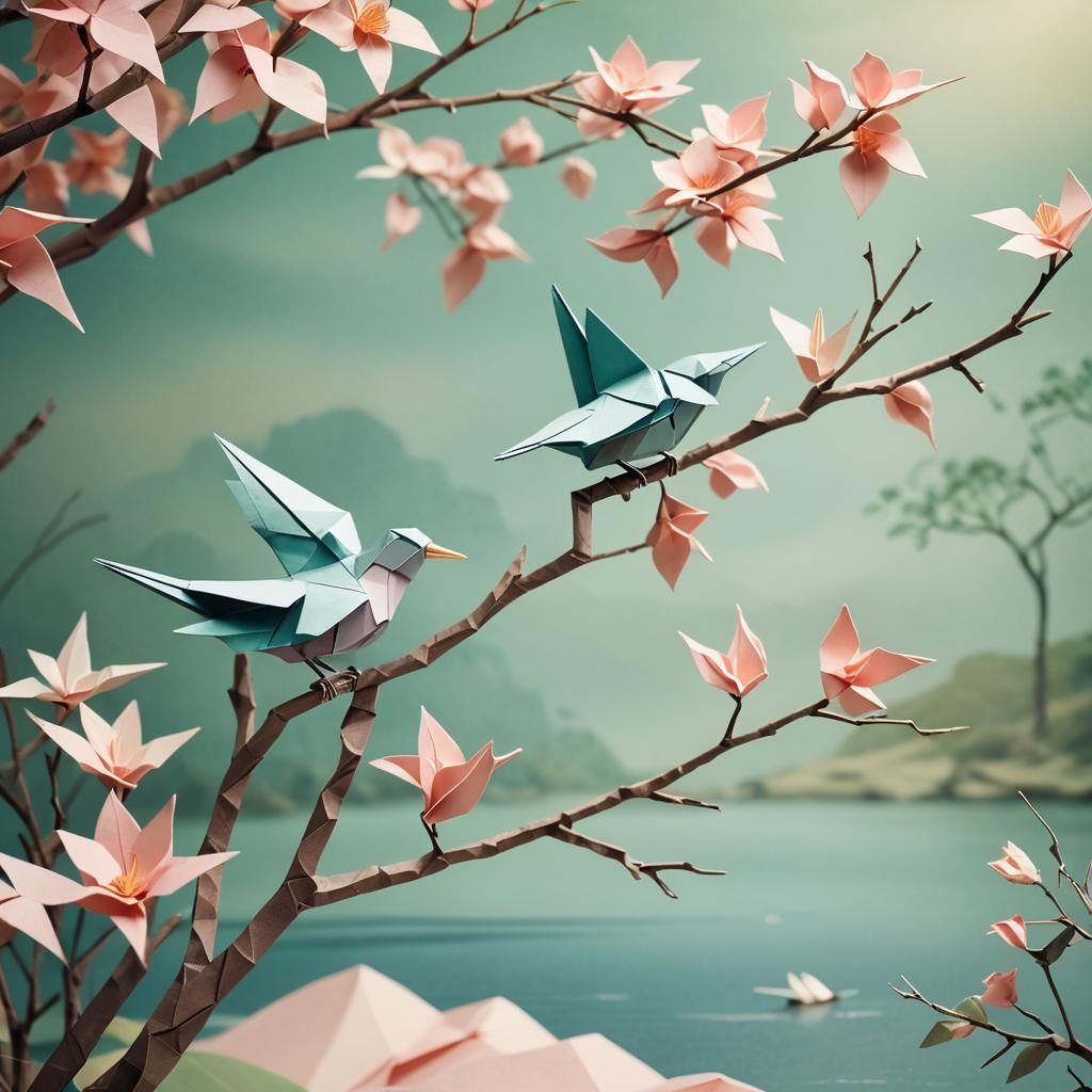 Origami Bird Papercraft by River in Soft Light