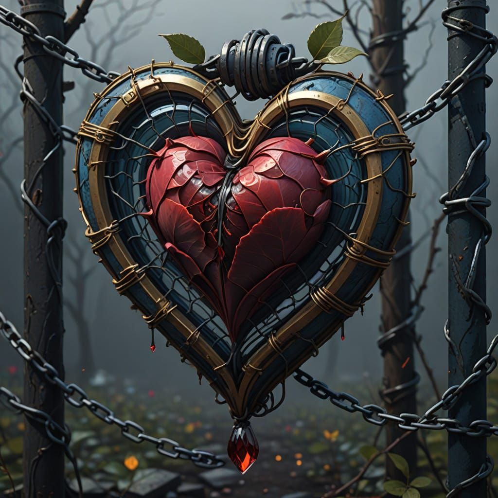 Fantasy Rose Ensnared in Chainlink, in Style of Loish and Si...