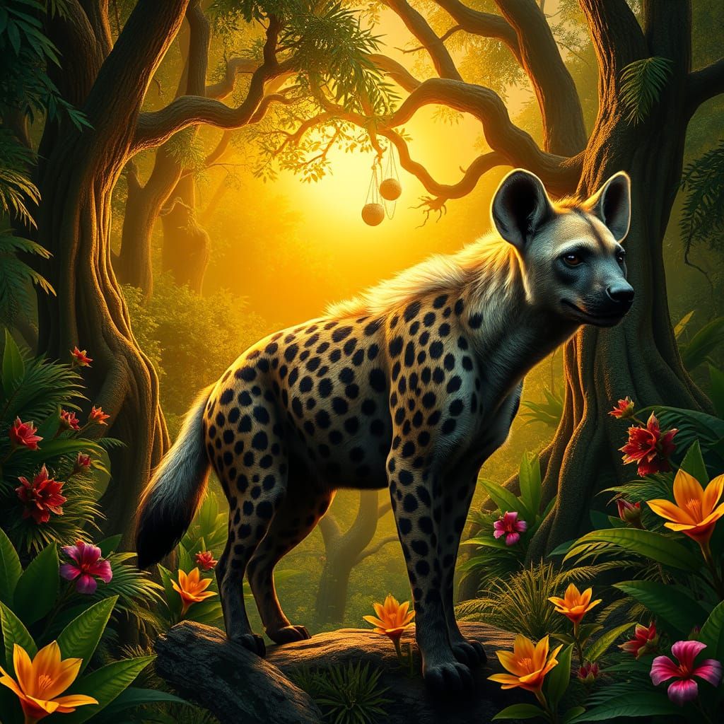 Majestic Jungle Hyena in Vibrant Exotic Landscape