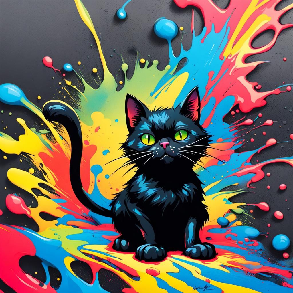 Colorful Graffiti Art of Playful Black Cat