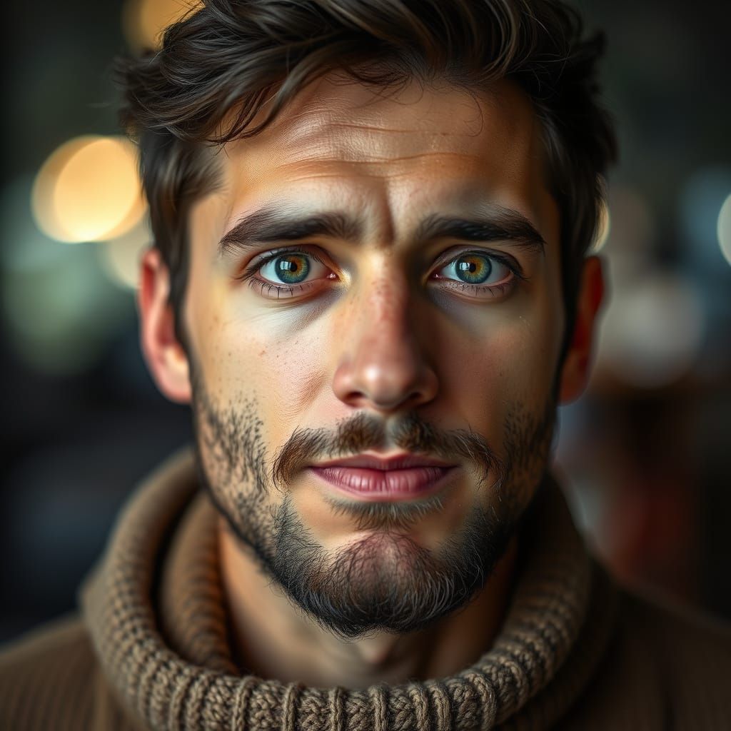 Young Blonde Woman with Blue Eyes Standing in Close-Up Portr...
