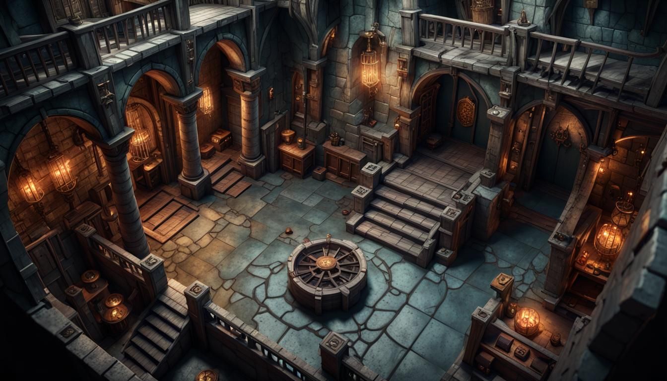 Top-Down Dungeon Room: Detailed Fantasy Concept Art