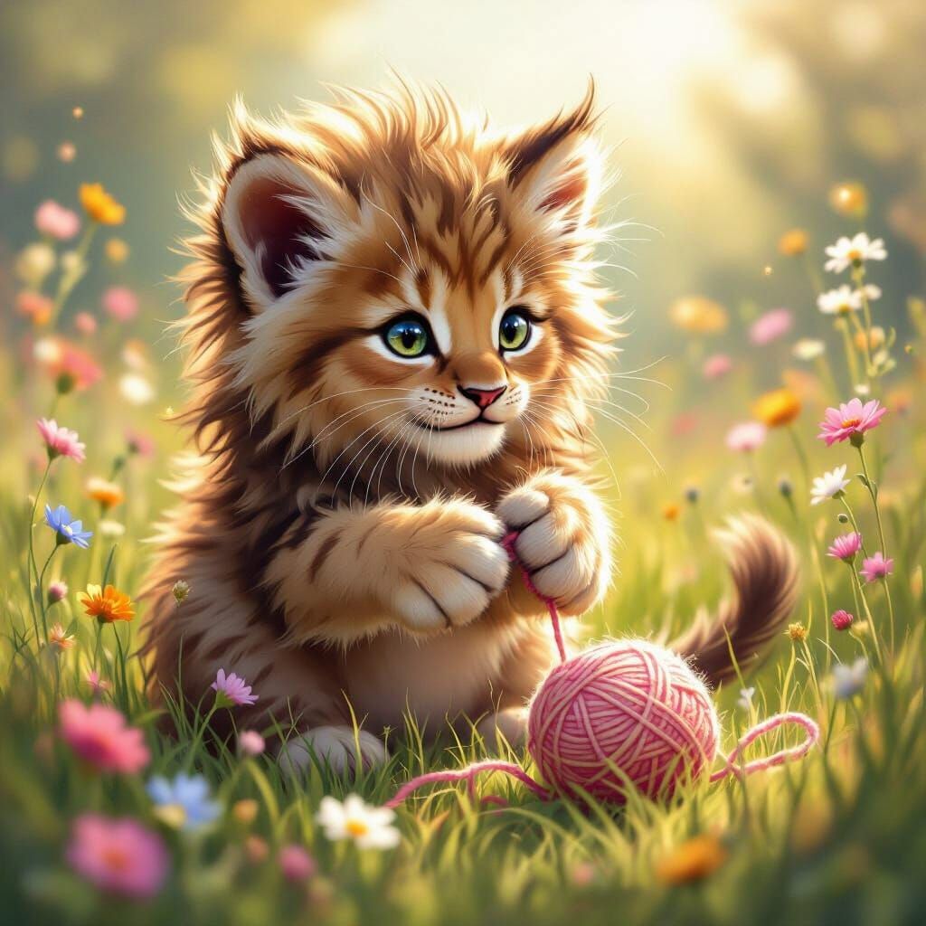 Lion Cub Pretends To Be Kitten in Wildflower Meadow