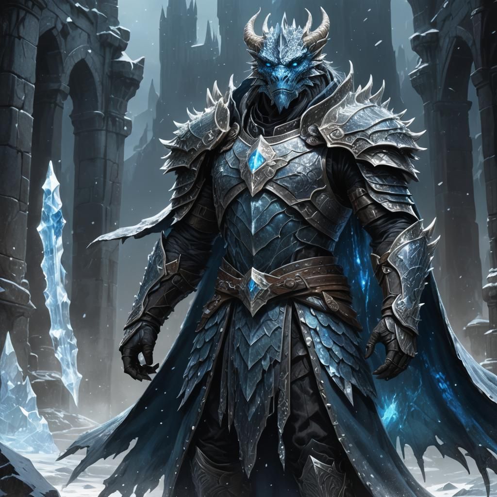 Imposing Dragonborn with Crystal Crown in Fantasy Art