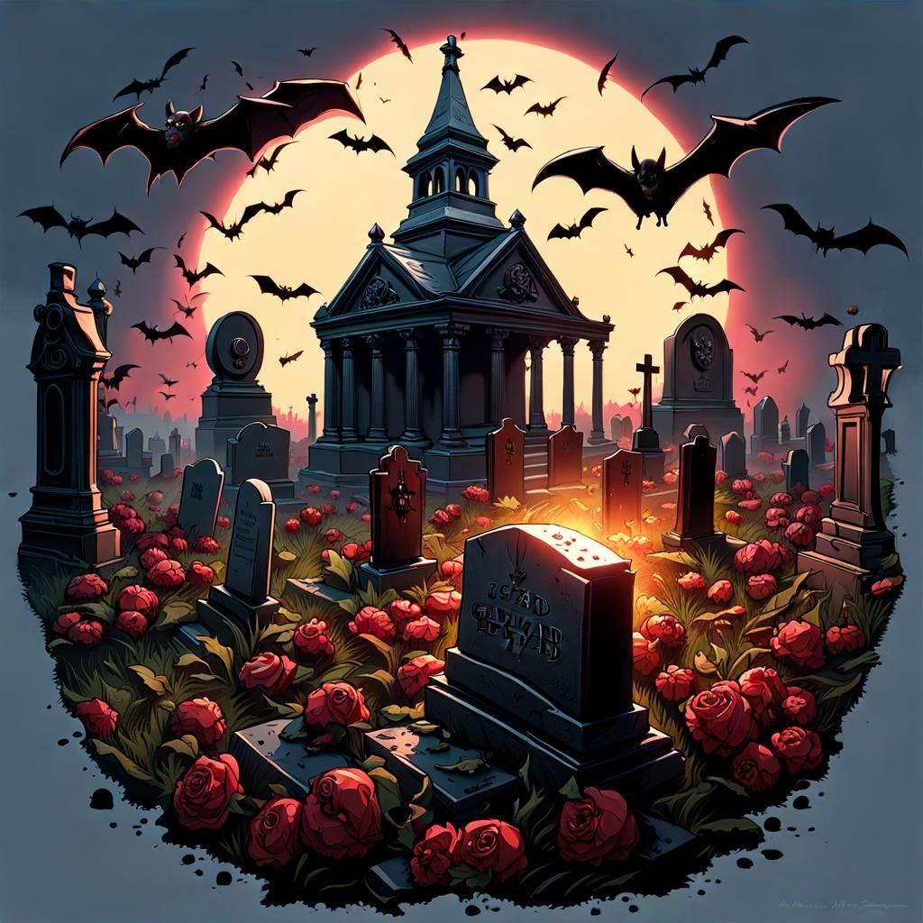 Graveyard Scene in Dark Fantasy Style