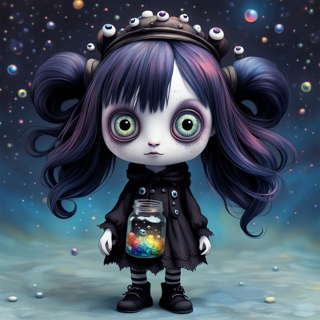 Gothic Creature Holding Jars of Dreams