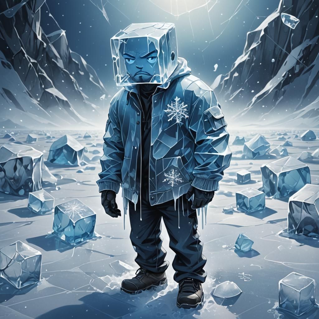 Ice Cube Man in Frozen Wilderness: Anime Style