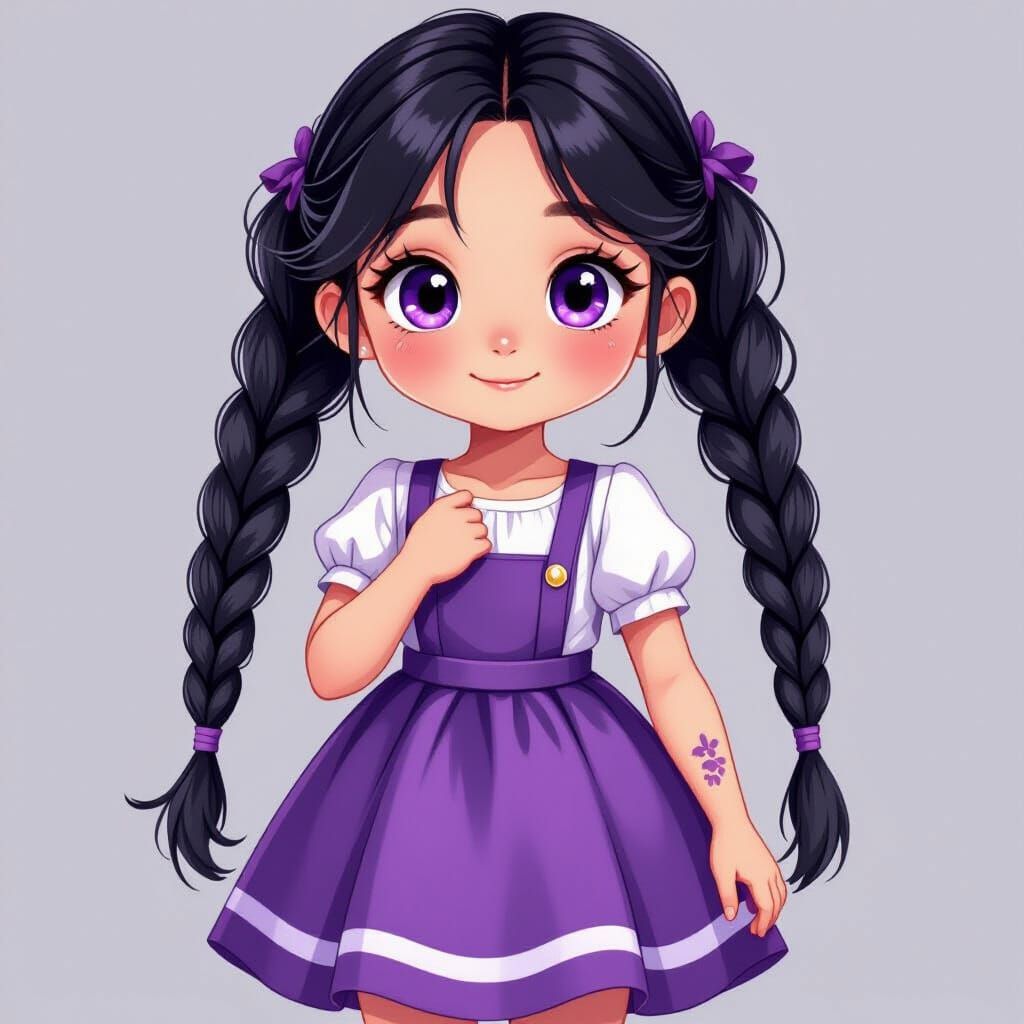 Detailed Portrait of Girl with Purple Eyes and Braid