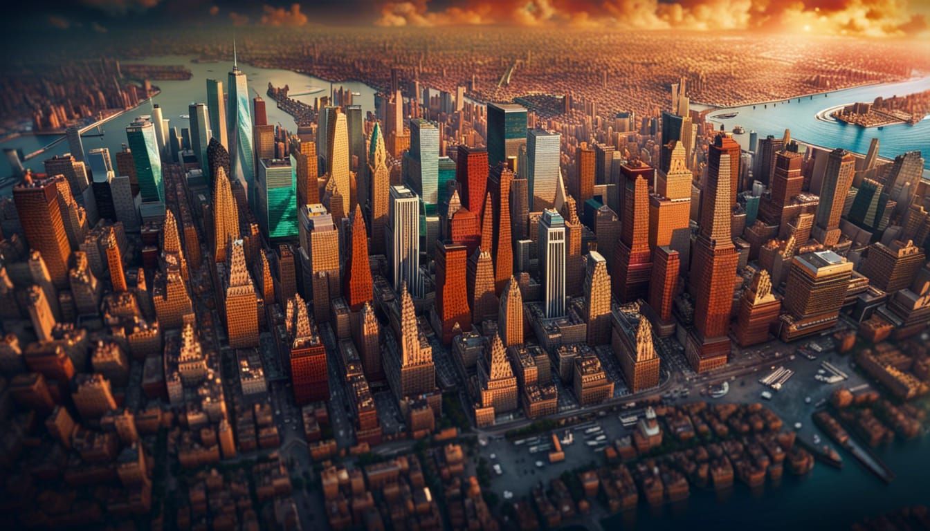 Manhattan Skyline from Plane Window, Hyperrealistic Art