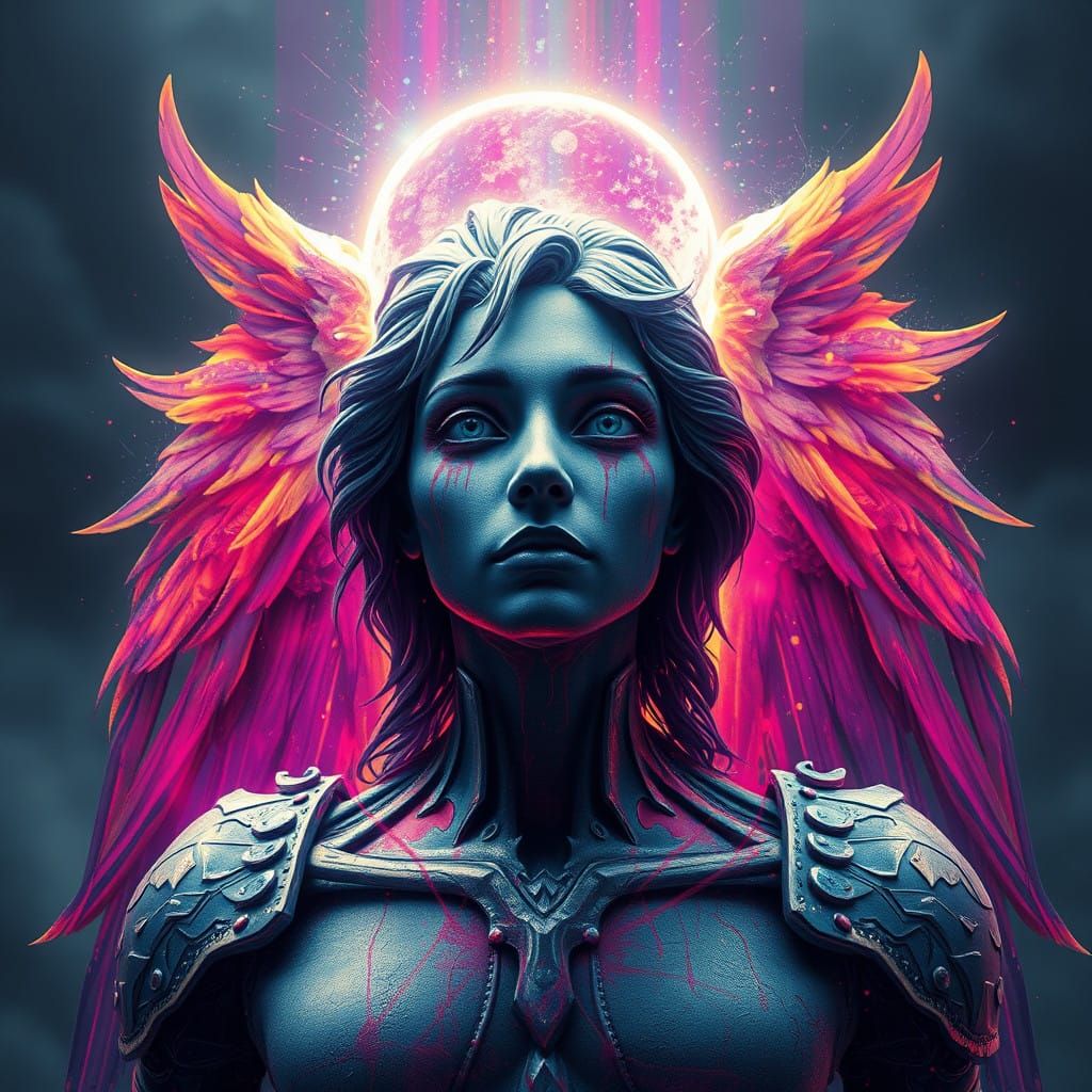 Cosmic Horror Angel in Vibrant Rainbow Hues