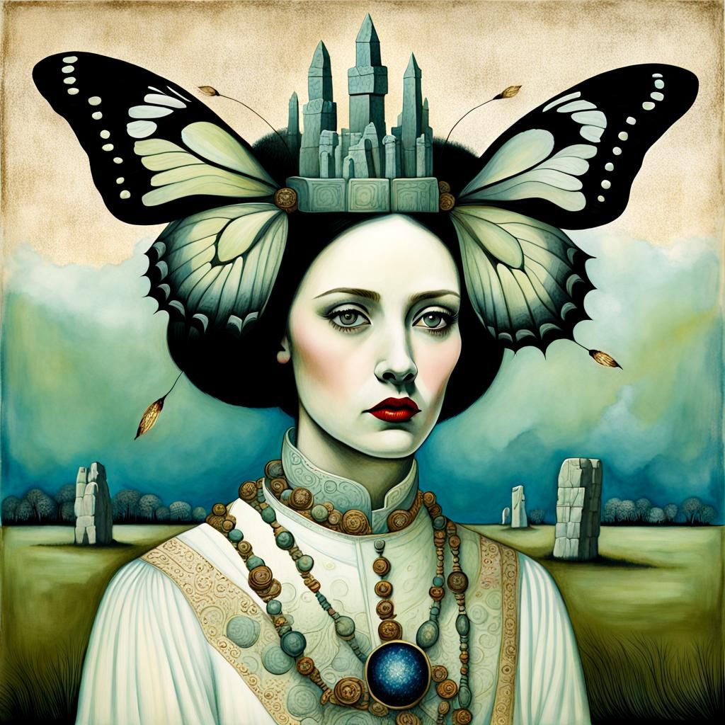 Ethereal Banshee at Stonehenge in Oil Gouache Style