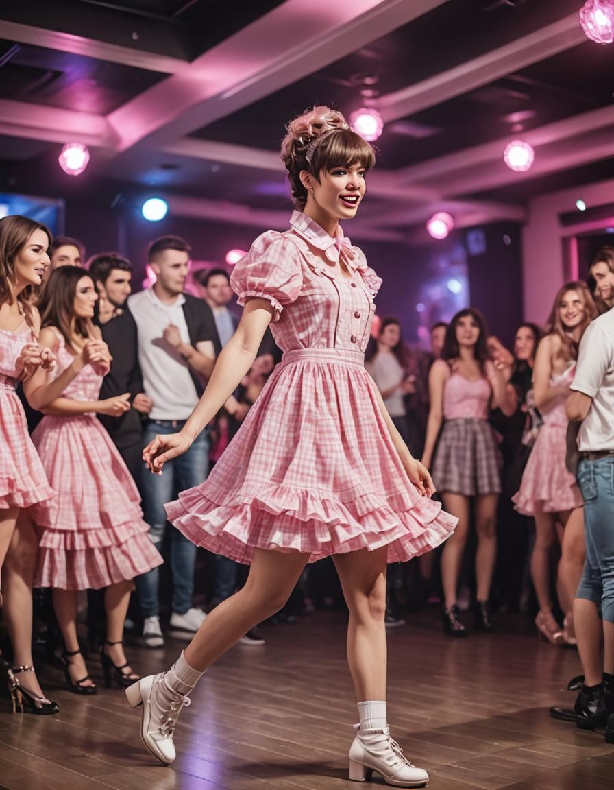 Crossdressing Teen Dancing in Nightclub, Professional Photo