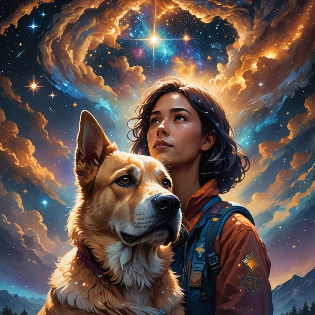 Dog and Human Stargazing, Digital Concept Art