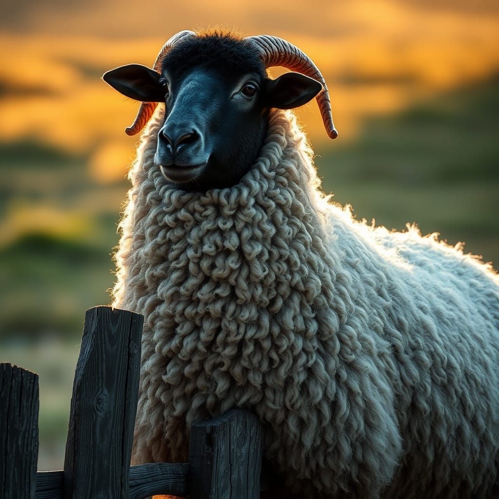 Majestic Sheep Portrait in Hyperreal Detail