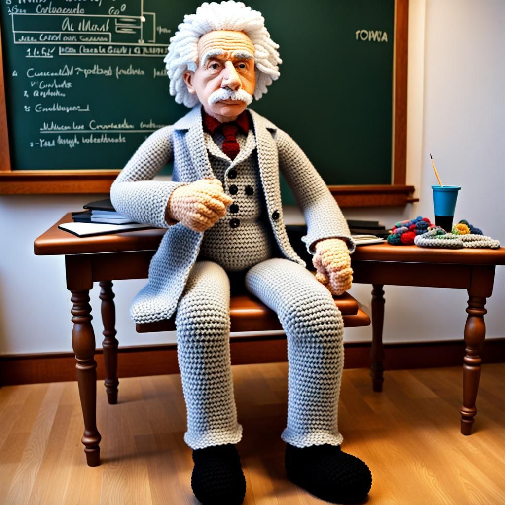 Life-Size Crocheted Albert Einstein in 3D