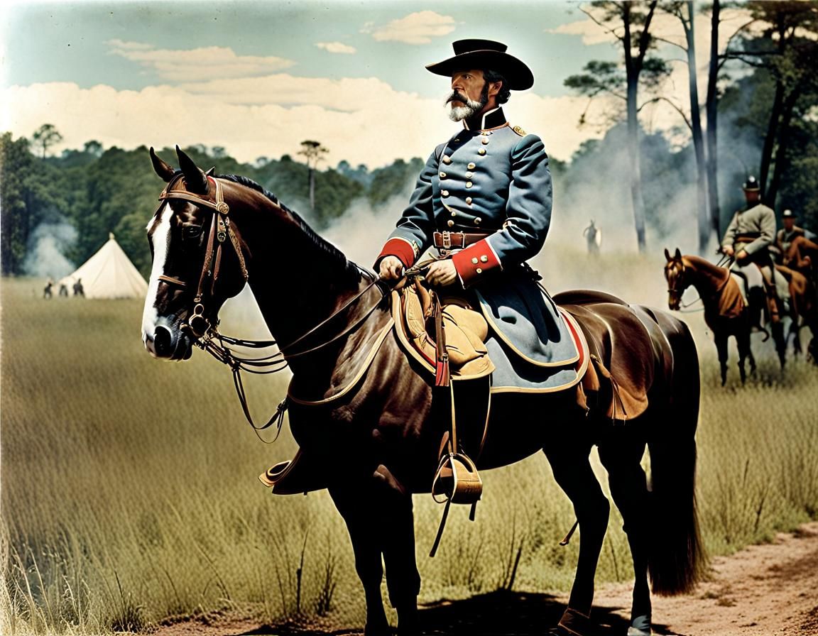 1860s American Civil War: Shot of a Confederate general on horseback