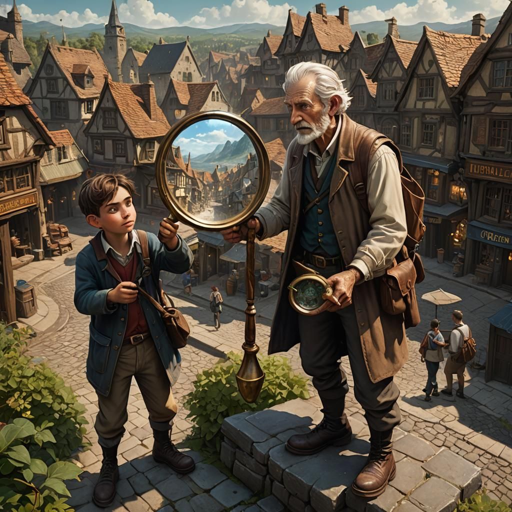 Boy's Town Exploration with Magnifying Glass