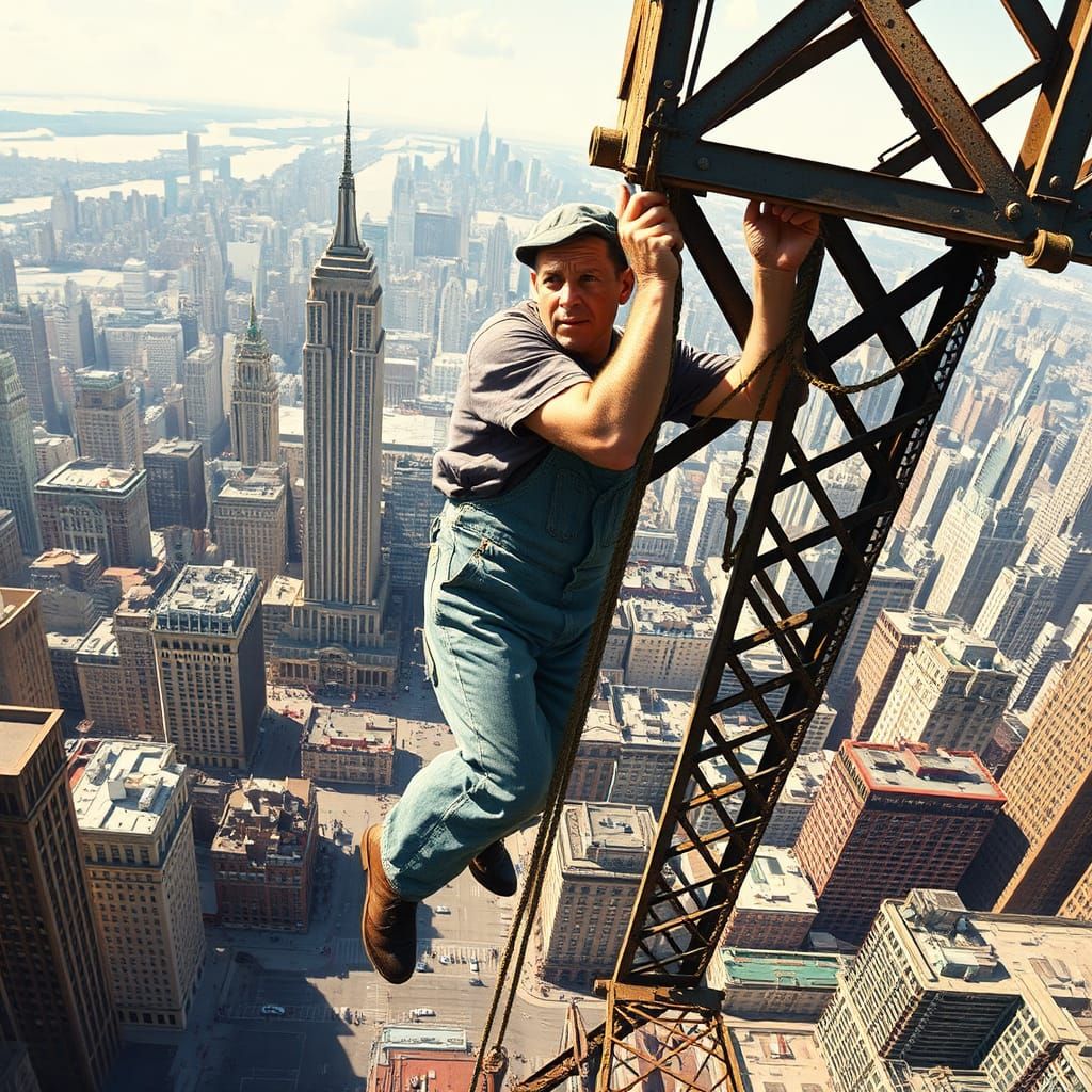 Construction Worker Above 1930s New York City