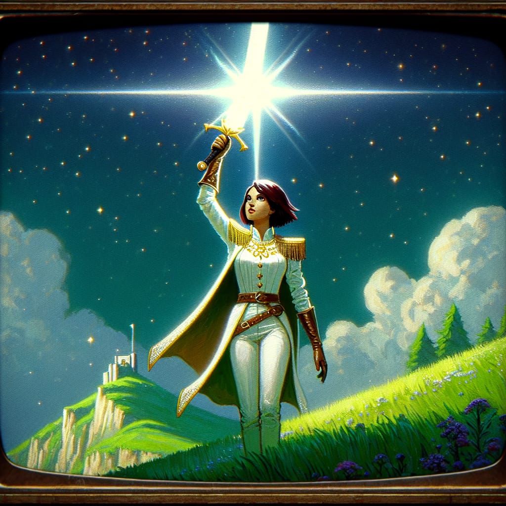 Adventurer with Magic Sword on CRT Television