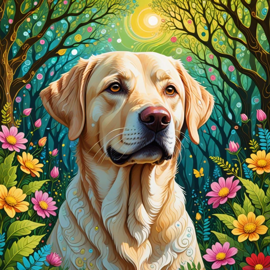 Psychedelic Labrador Portrait in Abstract Fractal Style