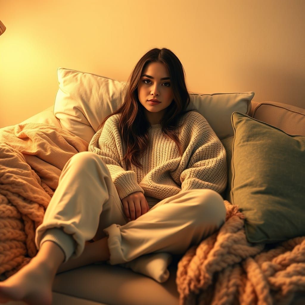 Woman Lounging on Couch in Whimsical Style