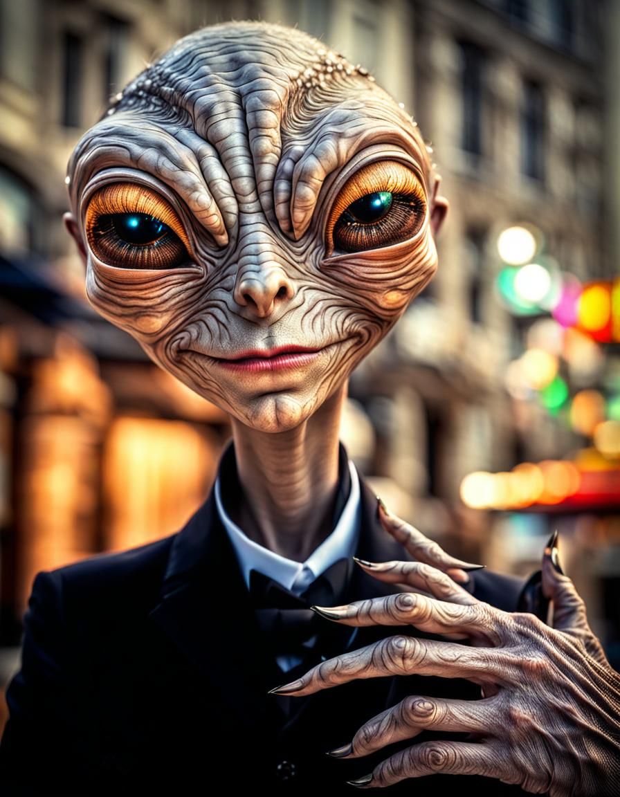 Aliens and Humans at Rock Concert: Photorealistic Photograph...