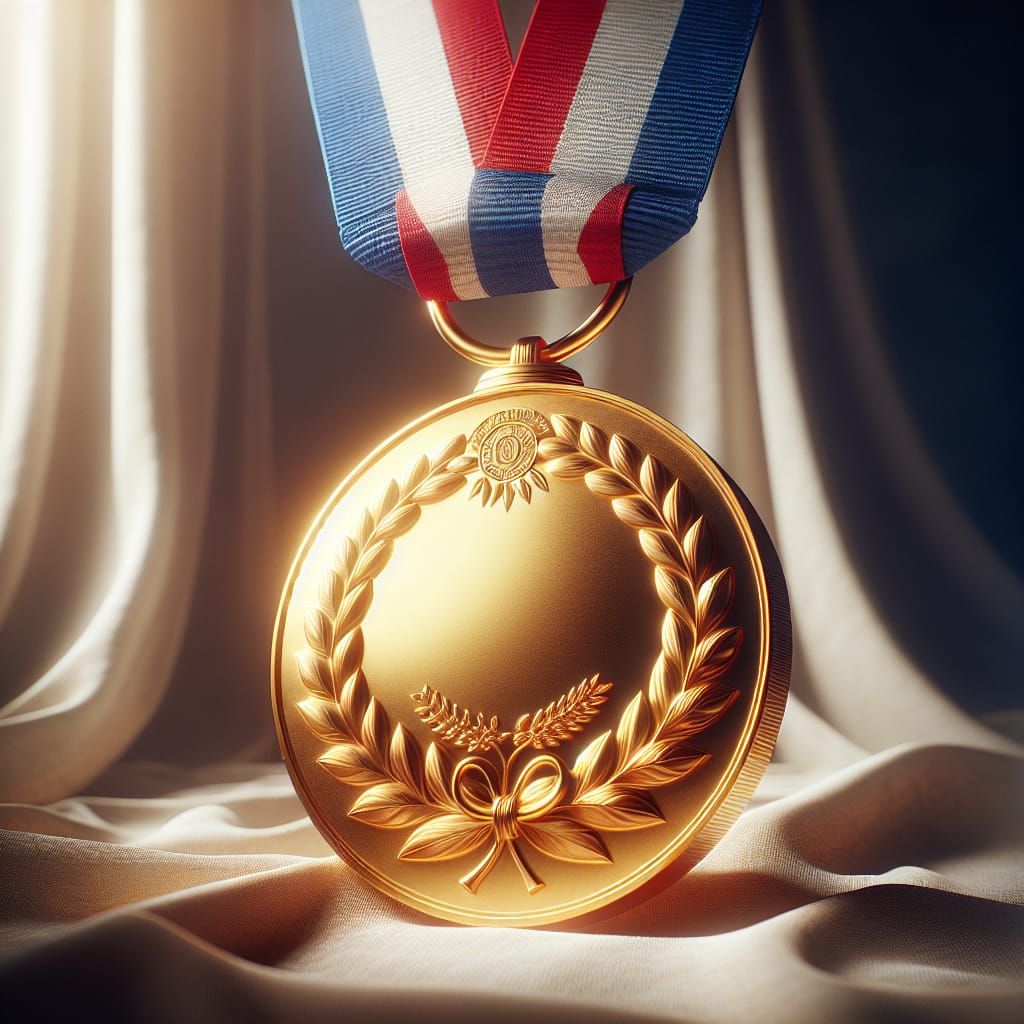 Gold Medal Gleaming in Natural Sunlight