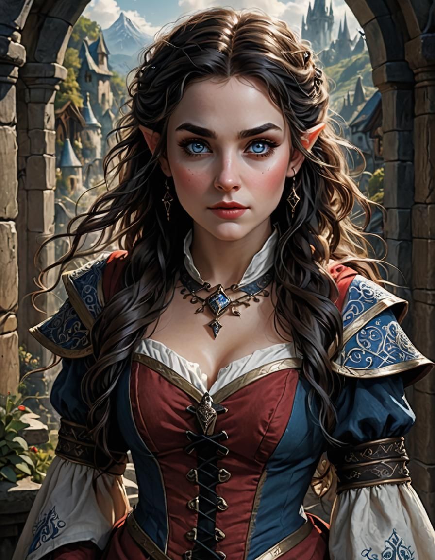 Alluring Halfling Mage Portrait in Ink and Colored Pencils