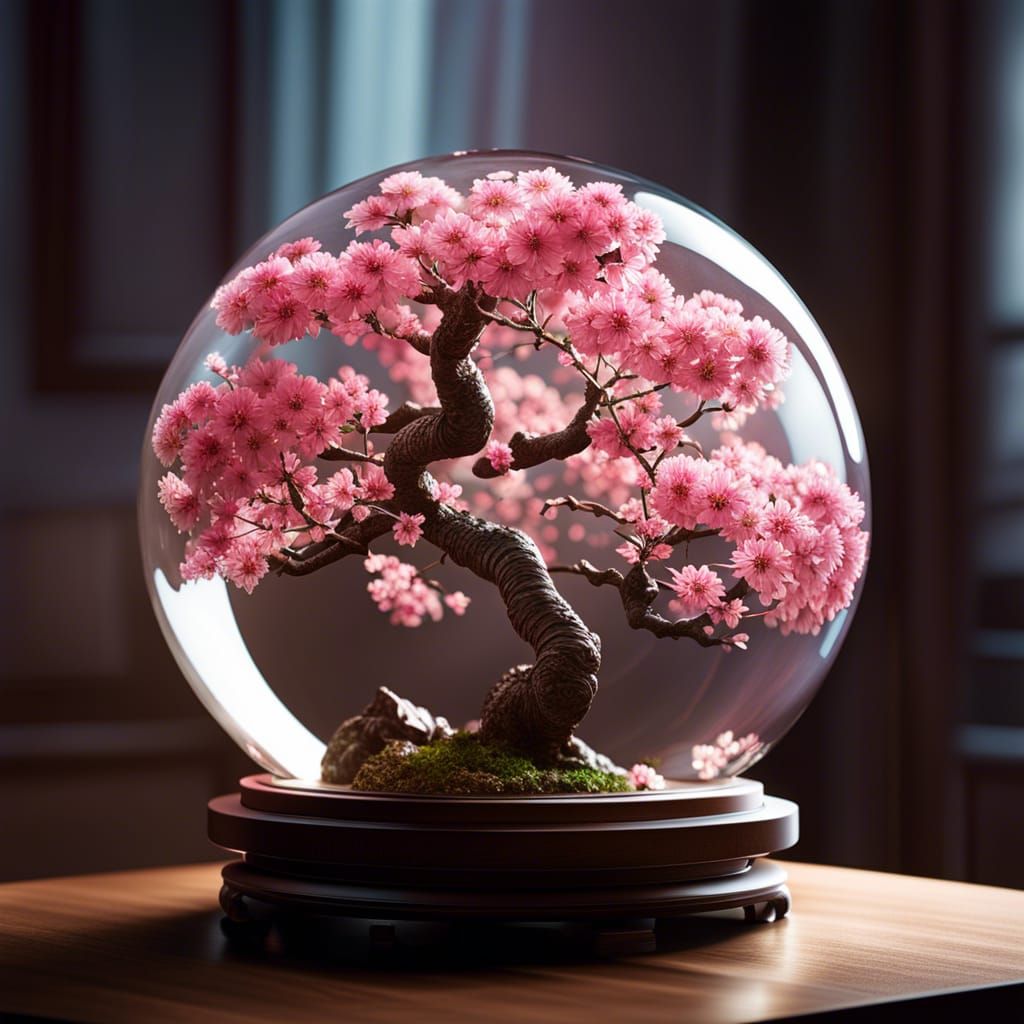 Sakura Bonsai in Glass Globe, Photorealistic CGI