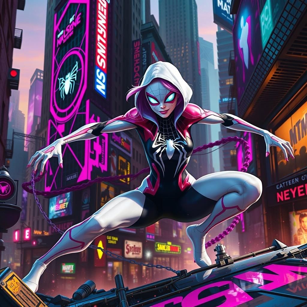 Spider-Gwen Swings Through Manhattan in Comic Style