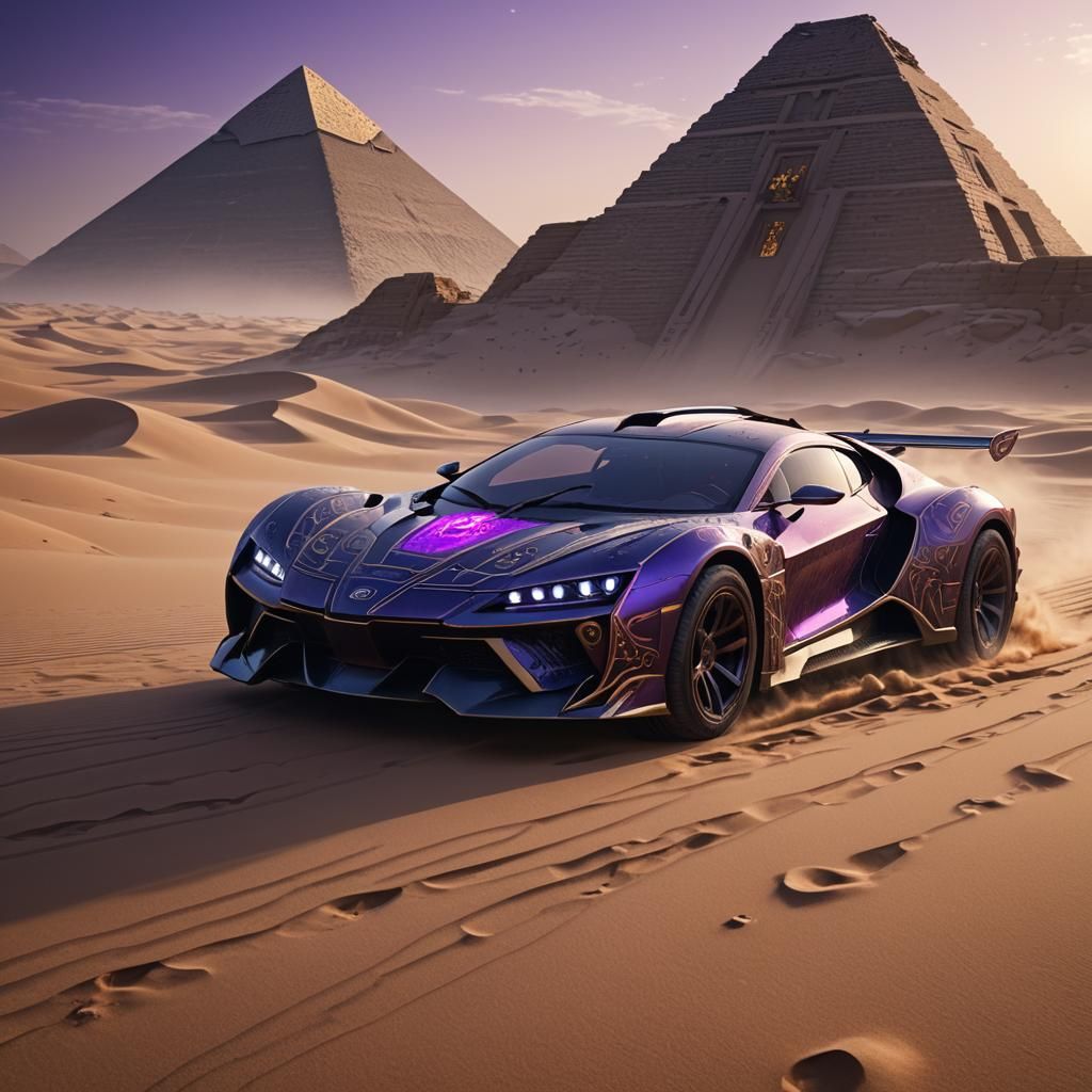 Futuristic Car in Ancient Egypt, Dark Fantasy Concept Art