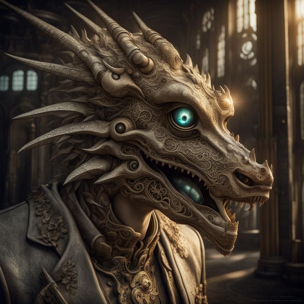 Fractal Dragon Head in Dieselpunk Style