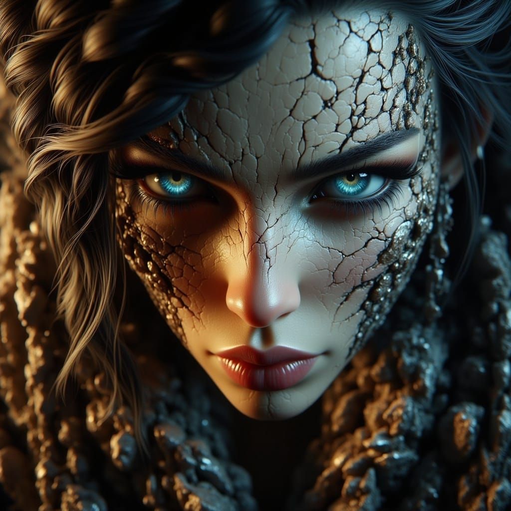 Ethereal Woman in Dark Fantasy Hyper-Maximalism Style