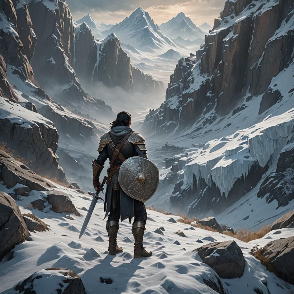 Armored Warrior on Icy Hill: Fantasy Concept Art