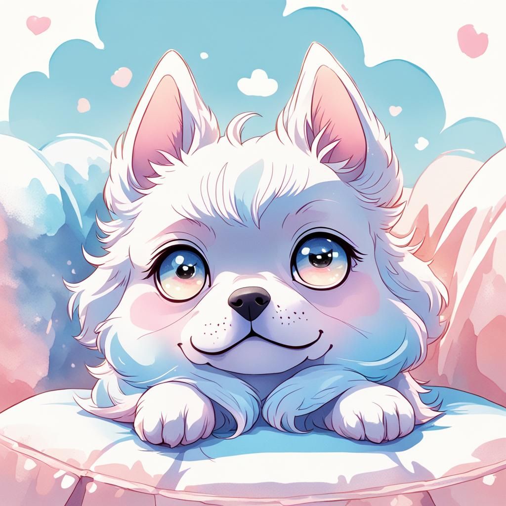 Cute Dog Portrait in Kawaii Anime Style