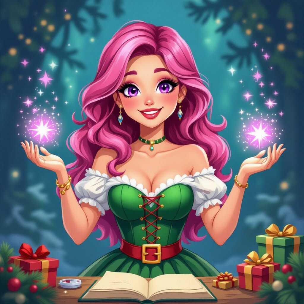 Pink Haired Sorceress Practices Holiday Magic in Storybook S...