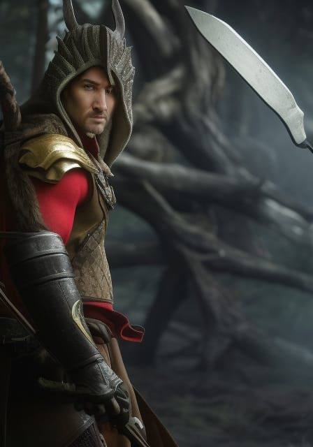 Handsome Devil Deathknight in Forest, Hyperrealistic 3D Art