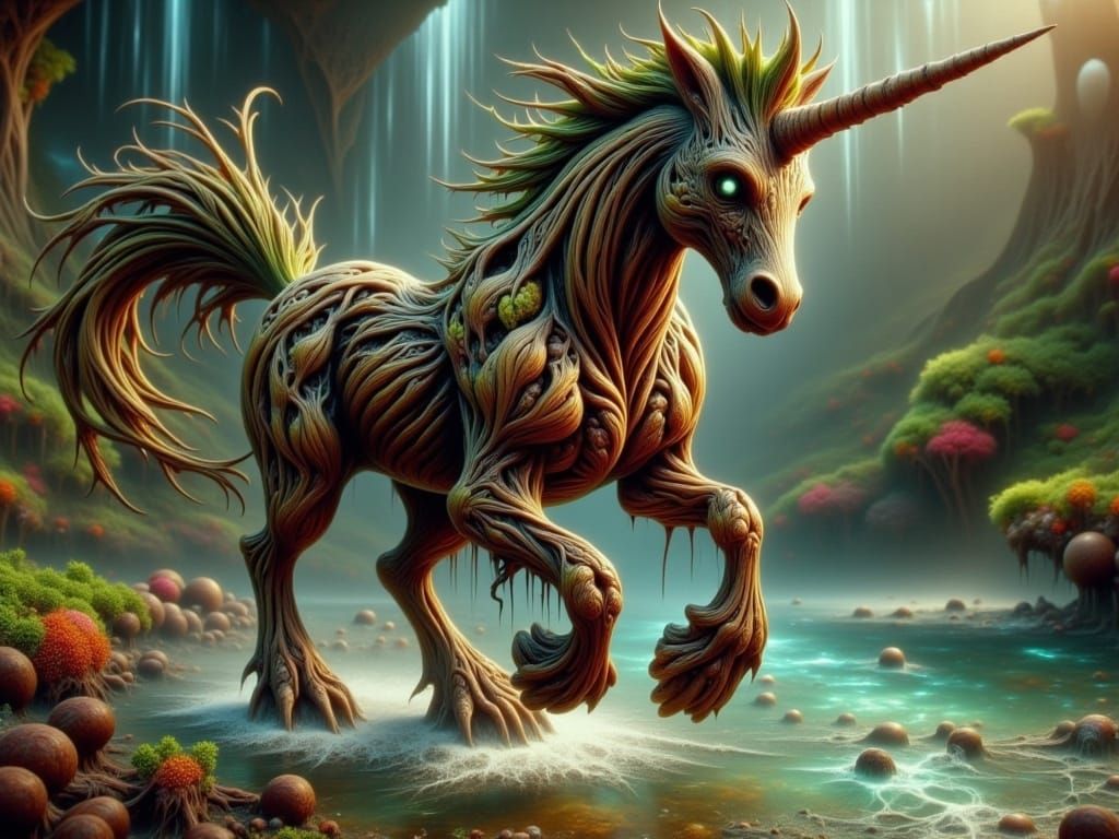 Groot-Unicorn Hybrid in Enchanted Forest