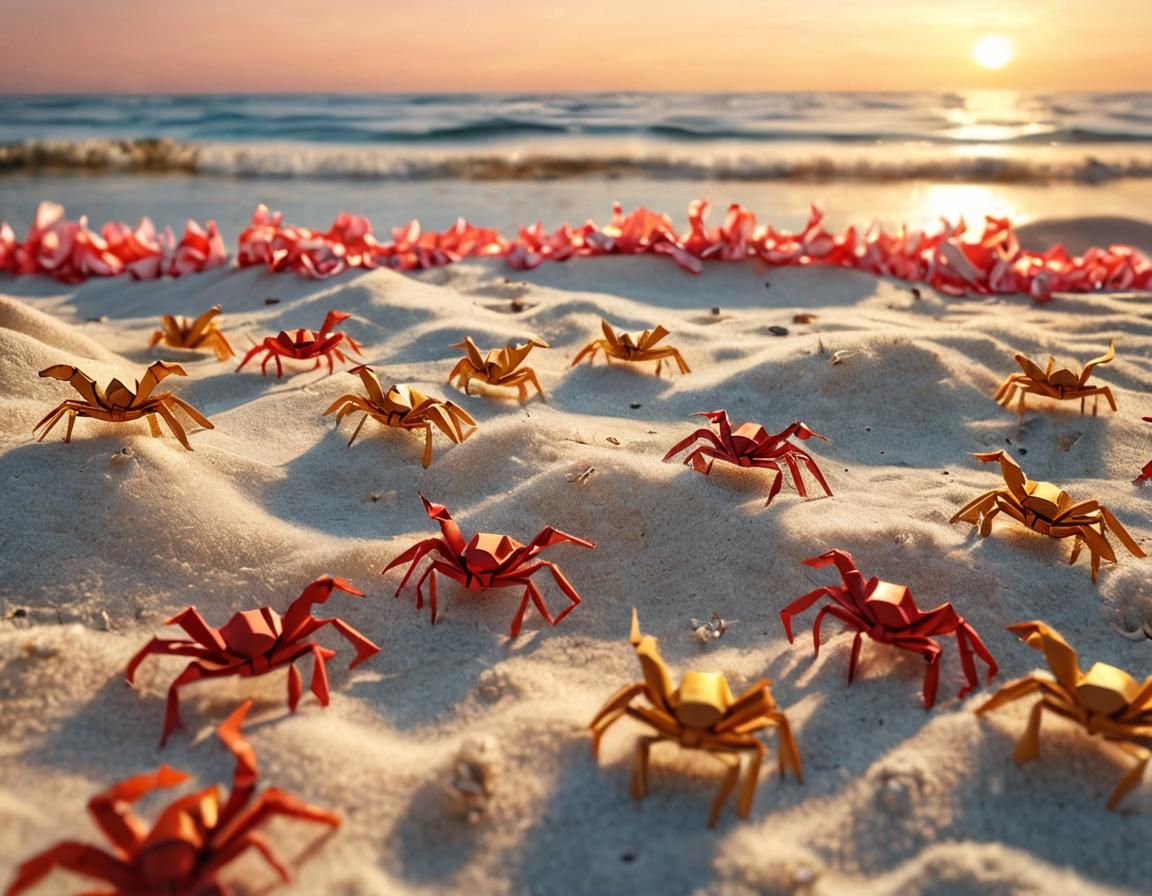 Surreal Beachscape with Scorpions at Sunset in 8K