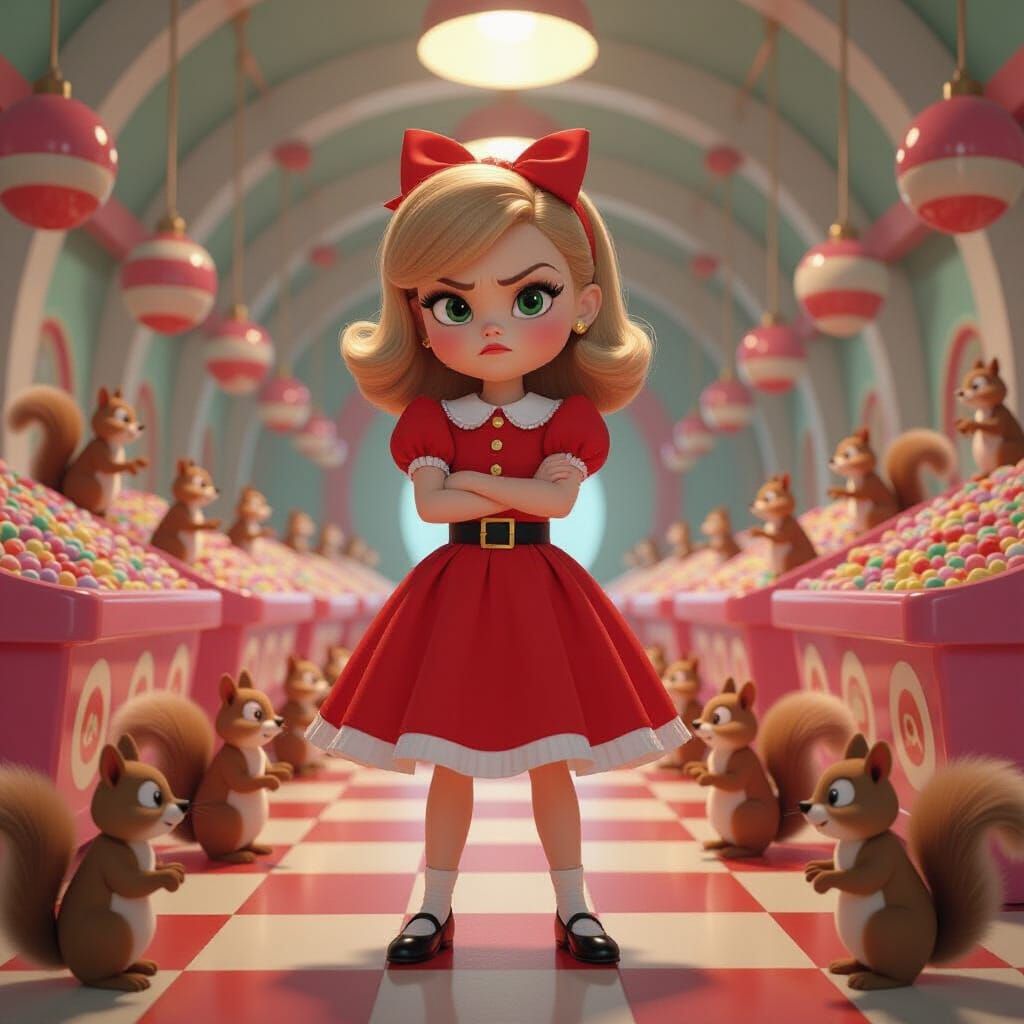 Veruca Salt in Eerie, Candy-Colored Squirrel Room