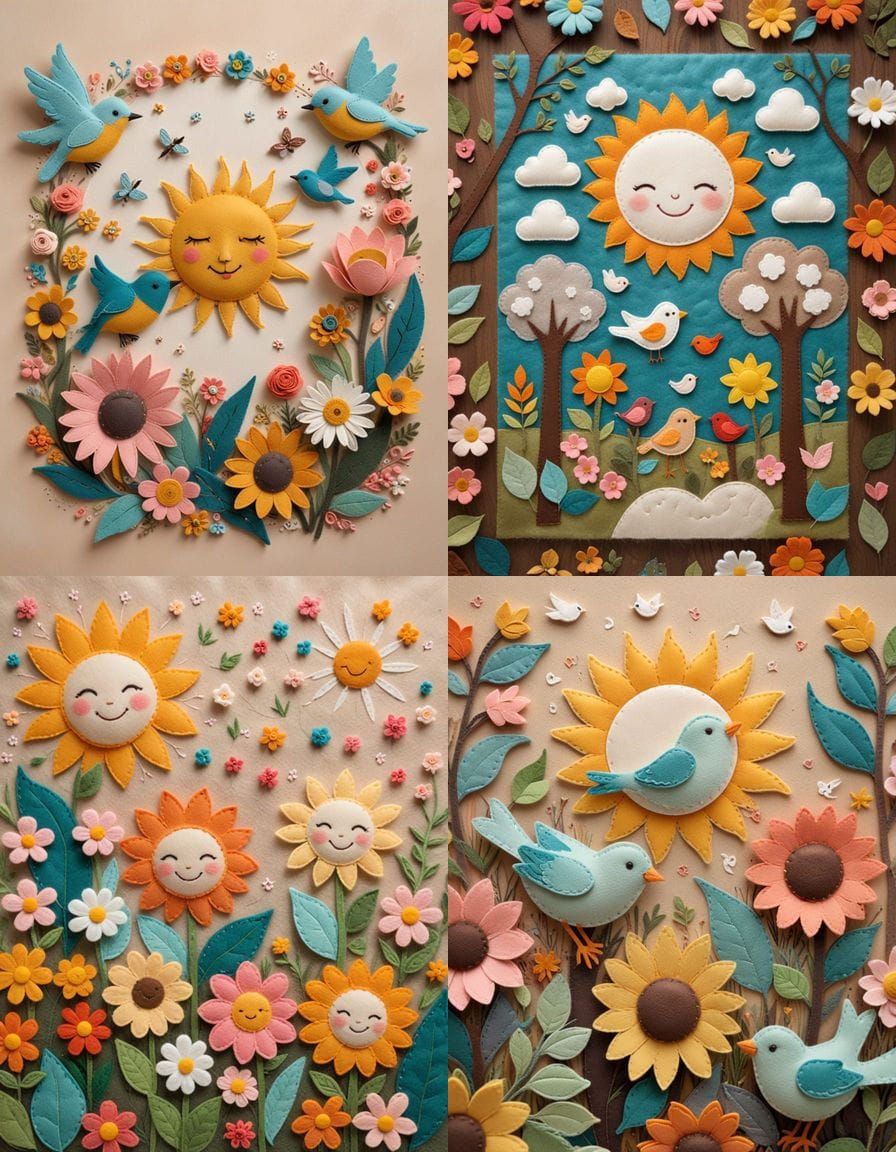 Handcrafted Felt Garden Scene in Stop-Motion Style