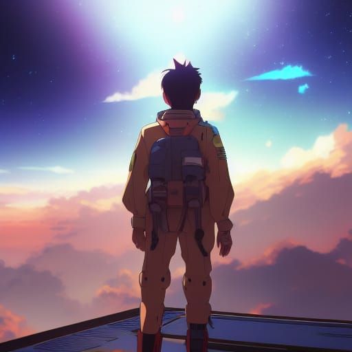 Futuristic Space Pilot in Anime Key Visual Style