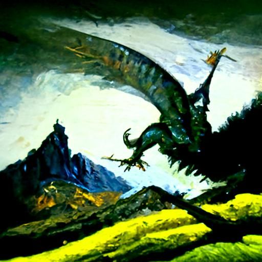Dragon on Mountain: Oil Painting